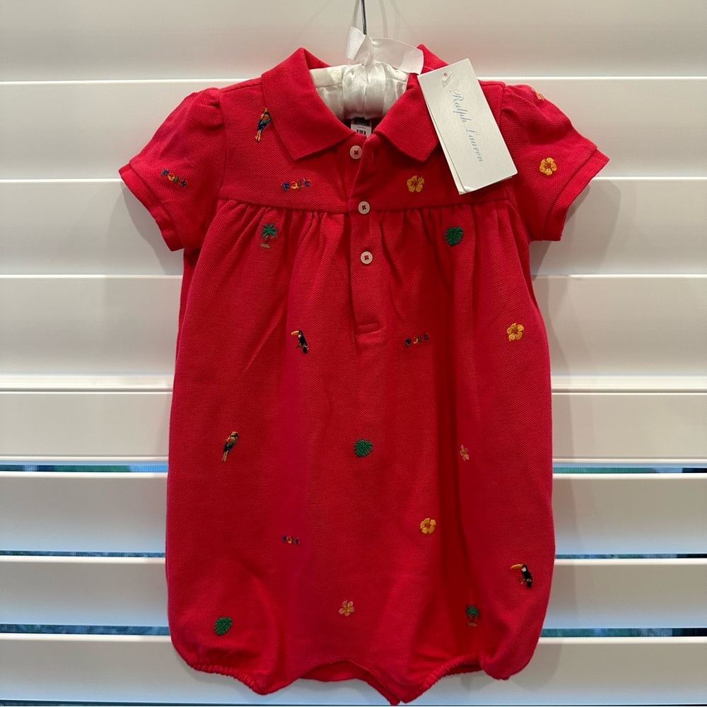 Ralph Lauren baby girl hot pink Kids Dress with Embroidered Details
